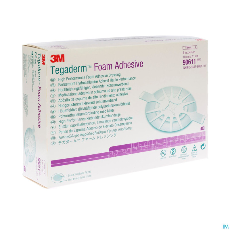 Tegaderm foam dressing adh  10,00x11,00cm 10 90611