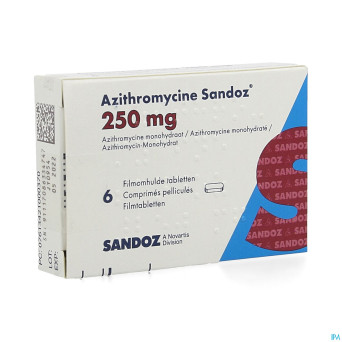 Azithromycine 250 mg sandoz comp pell  6x250 mg