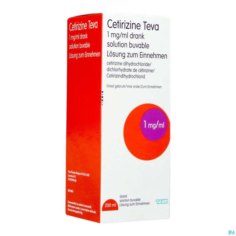 Cetirizine teva sol buv 1 mg/1ml 200 ml