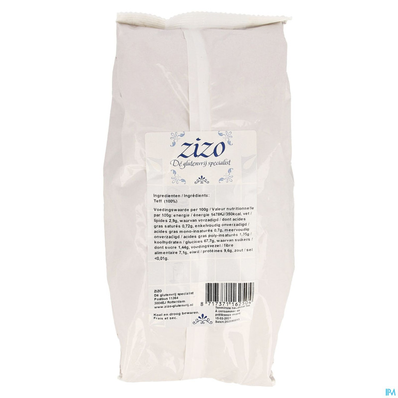 Zizo teff farine brune s/gluten  900g 4095 revogan