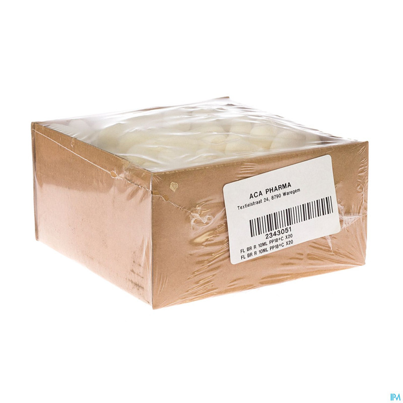 Flacon brun rond pp18 + caps    10ml 20 aca