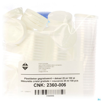 Mesurette cristal grad.+couvercle  25ml 100 pontos