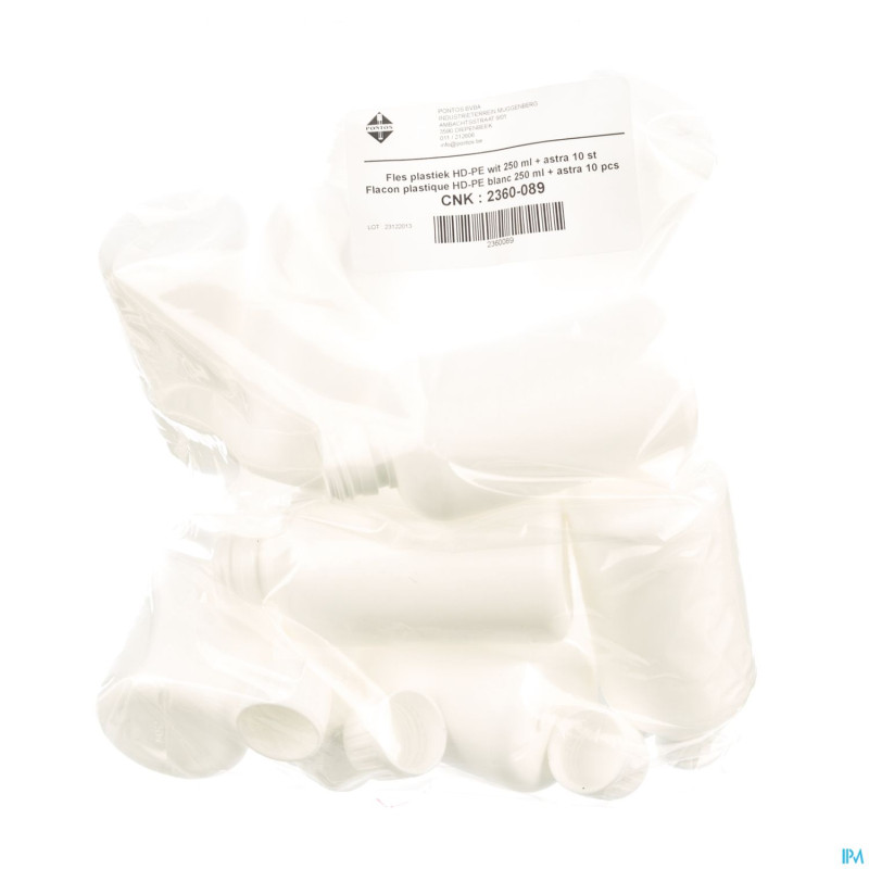 Flacon plast hd-pet blanc+caps    250ml 10 pontos