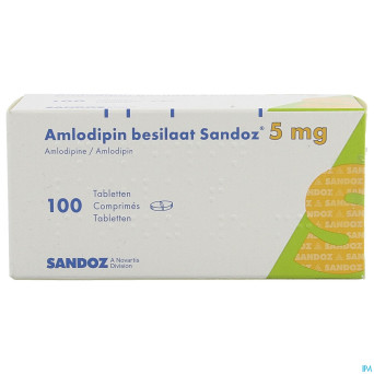 Amlodipine besilaat sandoz c0mp 100x5mg