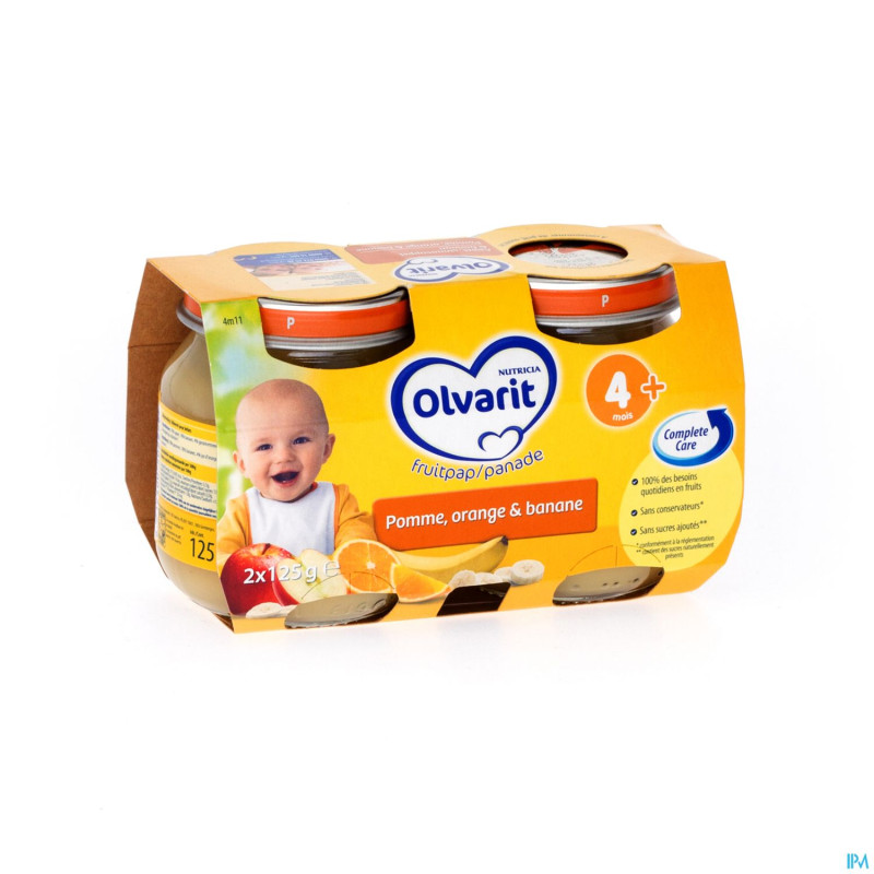 Olvarit fruit pomme-orange-banane    4m 2x125g