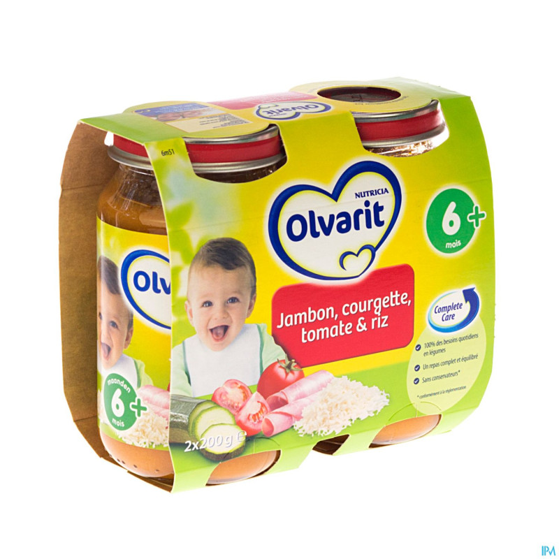 Olvarit courgette tomate-riz-jambon    6m 2x200g