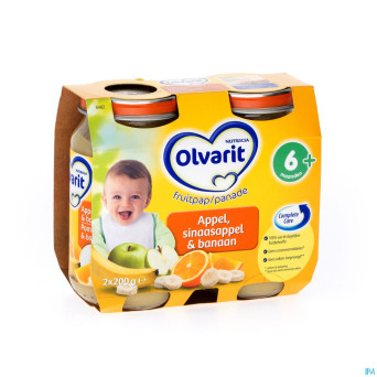 Olvarit fruit pomme-orange-banane    6m 2x200g