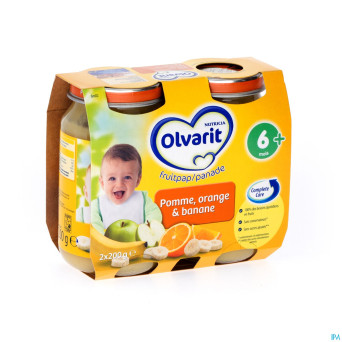 Olvarit fruit pomme-orange-banane    6m 2x200g