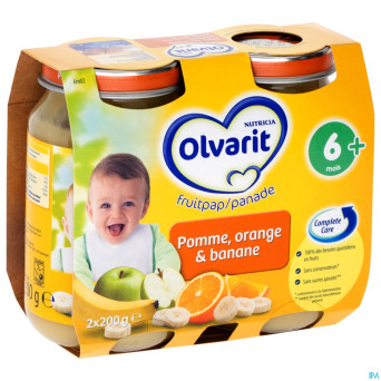 Olvarit fruit pomme-orange-banane    6m 2x200g