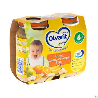 Olvarit melange de fruits banan-or-poire 6m 2x200g