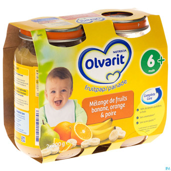 Olvarit melange de fruits banan-or-poire 6m 2x200g