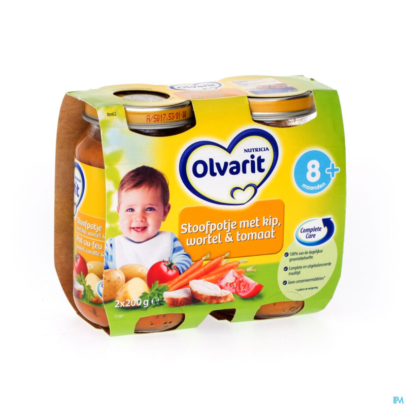 Olvarit pot au feu poulet-carotte-tomate 8m 2x200g