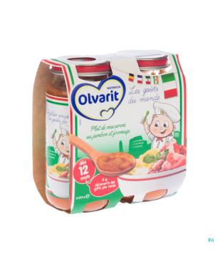 Olvarit plat macaronis jambon-fromage   12m 2x250g
