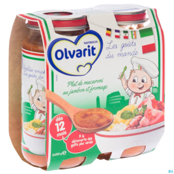 Olvarit plat macaronis jambon-fromage   12m 2x250g