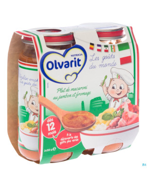 Olvarit plat macaronis jambon-fromage   12m 2x250g