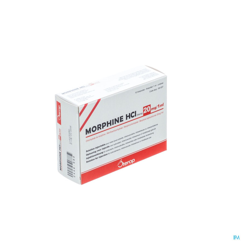 Morphine hcl 20mg/1ml 10 x 1 ud