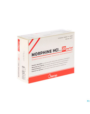 Morphine hcl 20mg/1ml 10 x 1 ud
