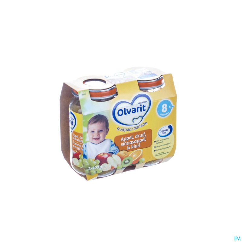 Olvarit fruit pomme-raisin-orange-kiwi   8m 2x200g