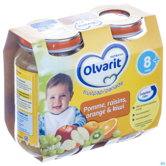 Olvarit fruit pomme-raisin-orange-kiwi   8m 2x200g