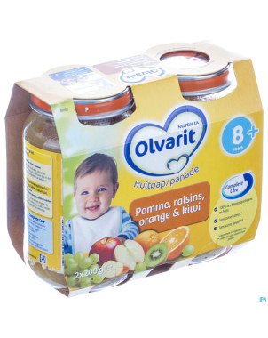 Olvarit fruit pomme-raisin-orange-kiwi   8m 2x200g