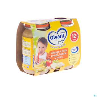 Olvarit melange fruit banane-rais-pomme 12m 2x200g