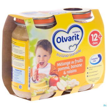 Olvarit melange fruit banane-rais-pomme 12m 2x200g
