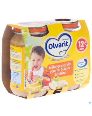 Olvarit melange fruit banane-rais-pomme 12m 2x200g