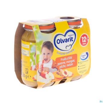 Olvarit fruit ete pom-mang.-peche-melon 12m 2x200g