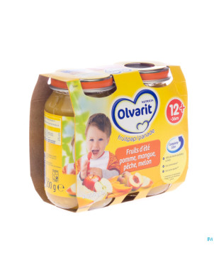 Olvarit fruit ete pom-mang.-peche-melon 12m 2x200g
