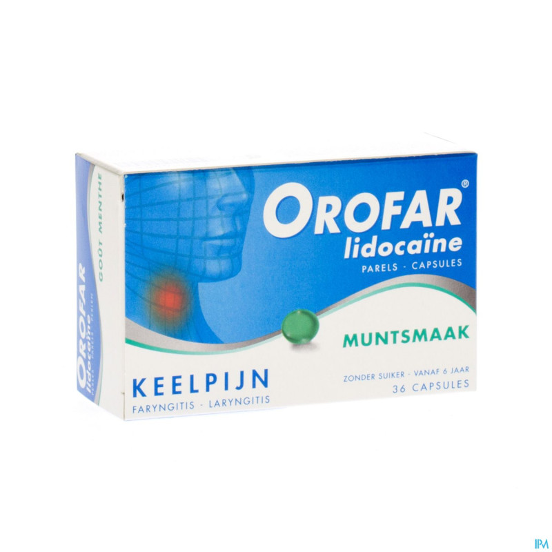 Orofar lidocaine perles menthe caps molles 36
