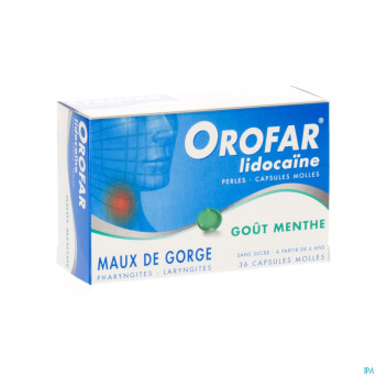 Orofar lidocaine perles menthe caps molles 36