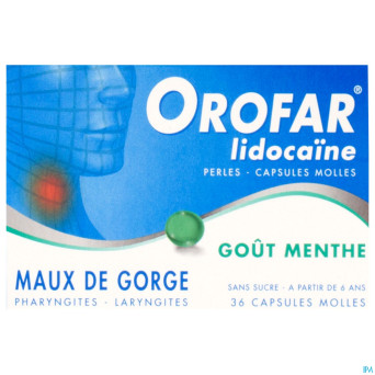 Orofar lidocaine perles menthe caps molles 36