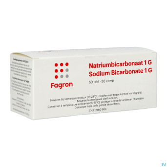Bicarbonate sodium 1g ud tabl 50 fag