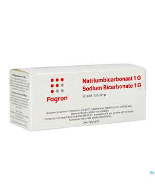 Bicarbonate sodium 1g ud tabl 50 fag