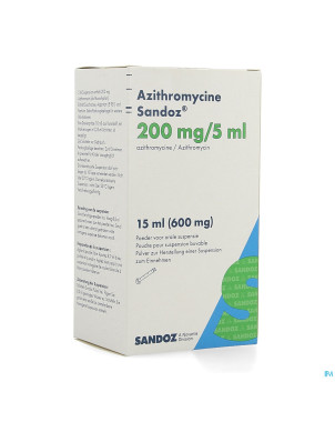 Azithromycine sandoz 200mg/5ml pulv susp or 15,0ml