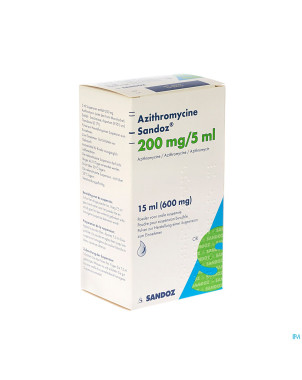 Azithromycine sandoz 200mg/5ml pulv susp or 15,0ml