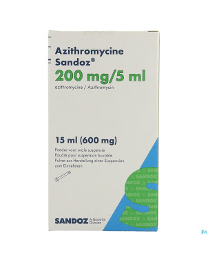 Azithromycine sandoz 200mg/5ml pulv susp or 15,0ml