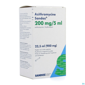 Azithromycine sandoz 200mg/5ml pulv susp or 22,5ml