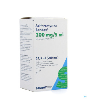 Azithromycine sandoz 200mg/5ml pulv susp or 22,5ml