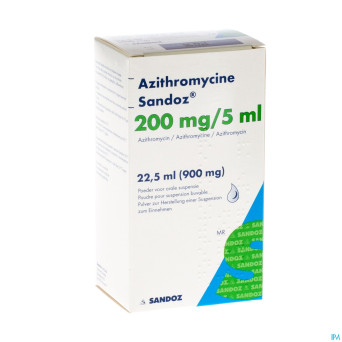 Azithromycine sandoz 200mg/5ml pulv susp or 22,5ml