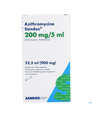 Azithromycine sandoz 200mg/5ml pulv susp or 22,5ml
