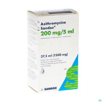 Azithromycine sandoz 200mg/5ml pulv susp or 37,5ml