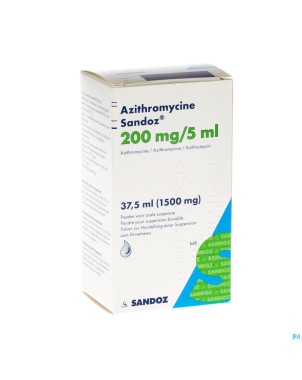 Azithromycine sandoz 200mg/5ml pulv susp or 37,5ml