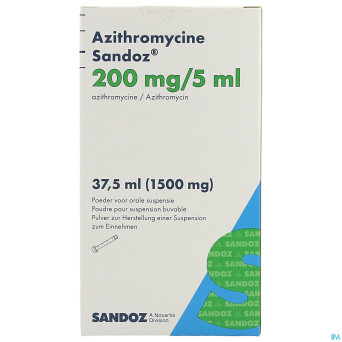 Azithromycine sandoz 200mg/5ml pulv susp or 37,5ml