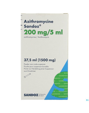 Azithromycine sandoz 200mg/5ml pulv susp or 37,5ml