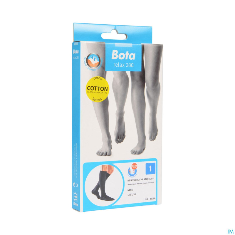 Bota relax 280 coton bas jarret noir n1