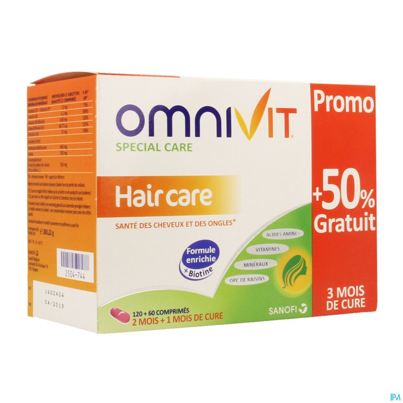 Omnivit vita cheveux    tabl 120+60 gratuit promo