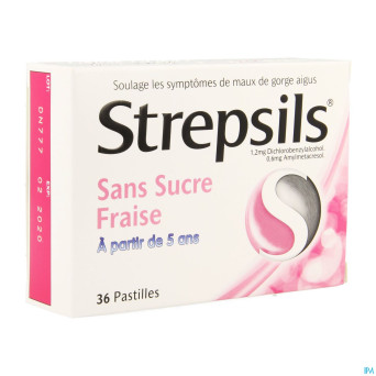 Strepsils s/sucre fraise    past 36