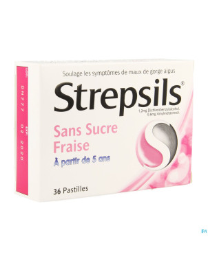 Strepsils s/sucre fraise    past 36