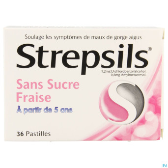 Strepsils s/sucre fraise    past 36